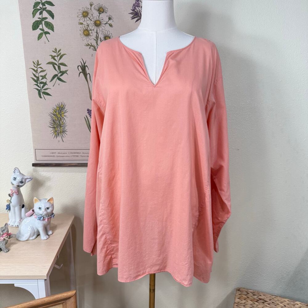 Eileen Fisher Cotton 3/4 Sleeve Lightweight Boxy Top Coastal Minimalist 2X 3X